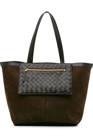 Bottega Veneta Tote Flip Flap mediana de gamuza y piel de napa en Intrecciato 2021-2024
