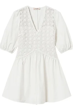 Twin-Set Vestido con paneles de crochet y mangas farol