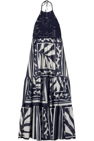 Twin-Set Vestido largo bordado con cuello halter