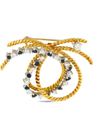 LB Exclusive Broche Knot en oro amarillo de 18kt con diamante y zafiro de archivo