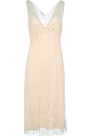 Prada Vestido midi de tul con detalles de cristal