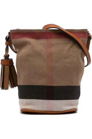 Burberry Bolsa bucket Ashby mini de lona Mega Check con borla 2000-2017