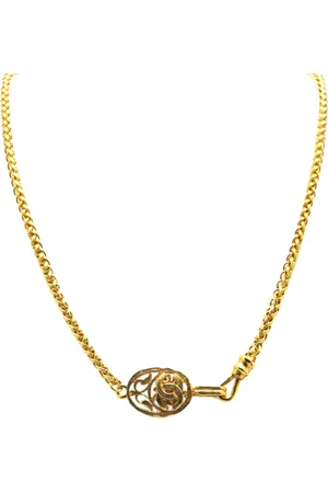 CHANEL Collar bañado en oro con dije de corazón con logo CC 1995
