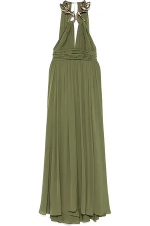 Elie saab Vestido largo de seda con cuello metalizado