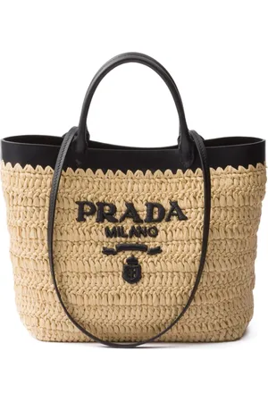 Prada Tote entretejida con ribete de cuero