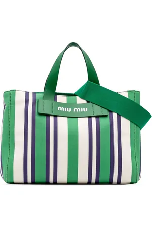 Miu Miu Bolsa satchel mediana de lona a rayas 2000-2024