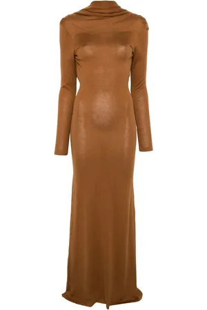 AYA MUSE Vestido largo manga larga con espalda abierta