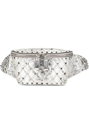 VALENTINO GARAVANI Cangurera Rockstud Spike de piel de napa craquelada y metalizada 2000-2017