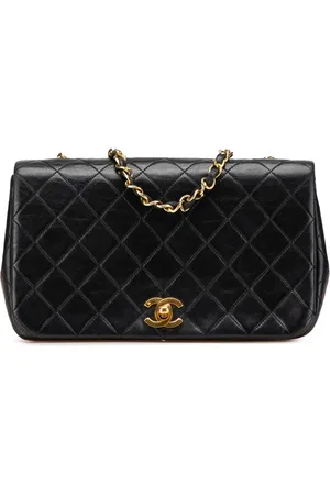 CHANEL Bolsa crossbody CC capitonada de piel de cordero Full Flap 1989-1991