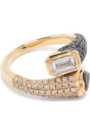 Shay Anillo Mixed Bypass en oro amarillo de 18kt con diamantes y zafiro