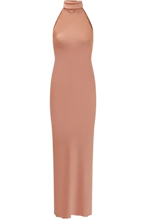 ACTUALEE Vestido largo con efecto satinado y cuello de tortuga