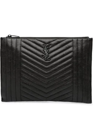 Saint Laurent Bolsa de mano portadocumentos de piel de cordero en Matelasse con monograma 2016