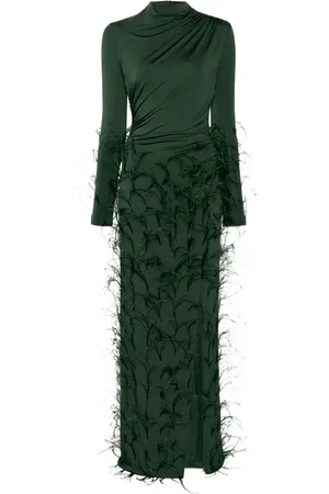 LAPOINTE Vestido largo con detalle de plumas
