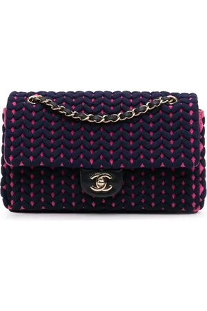 CHANEL Bolsa de hombro Single Flap Classic Woven mediana de jersey 2019