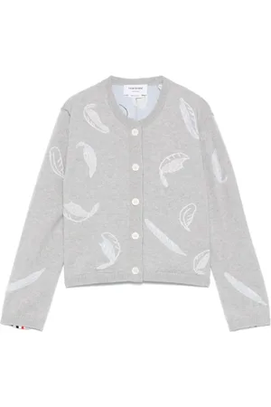 Thom Browne Cárdigan corto con motivo de plumas en intarsia
