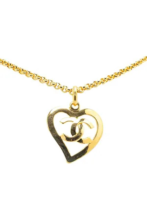 CHANEL Collar bañado en oro CC Heart Pendant Necklace 1995
