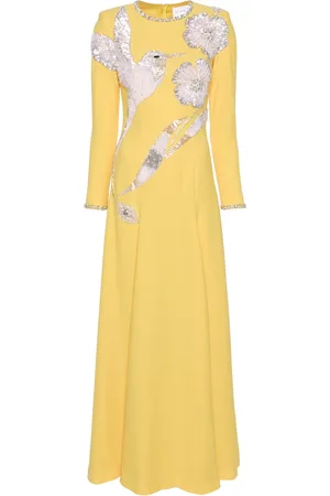 Dina Melwani Vestido largo con detalles de cristal