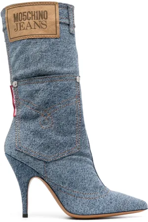 Moschino Botas de mezclilla con parche del logo y tacón de 115mm