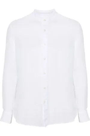 120% Lino Camisa con cuello mao
