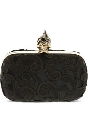 Alexander McQueen Bolsa de mano con encaje satinado y motivo Skull