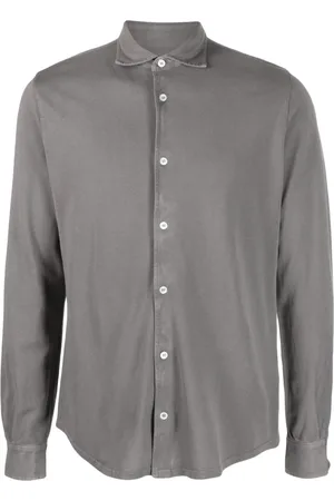 FEDELI Camisa de tejido chambray con cuello italiano