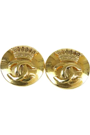CHANEL Aretes bañados en oro CC Crown Clip On Earrings 1996