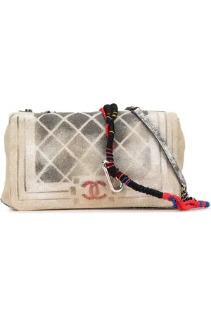 CHANEL Bolsa crossbody Oh My Boy Flap mediana de lona con Tromp L Oeil 2014