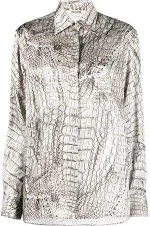Roberto Cavalli Camisa manga larga con estampado de cocodrilo