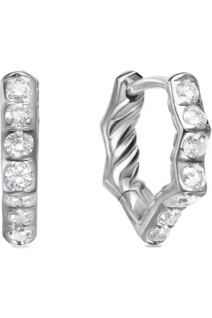 David Yurman Arracadas estilo huggie Zig Zag Stax en plata de ley con diamantes de 13mm
