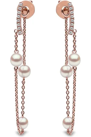 Yoko London Aretes Trend en oro rosa de 18kt con diamantes y perla de agua dulce