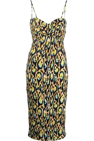Roberto Cavalli Vestido midi sin mangas con hojas estampadas