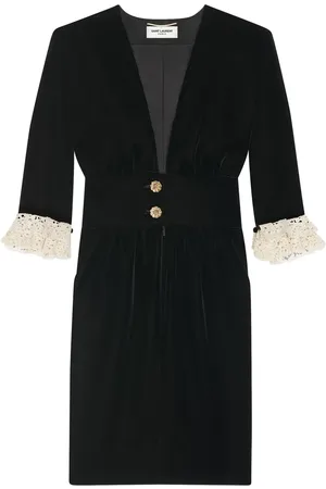 Saint Laurent Vestido midi con ribete de encaje