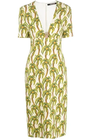 Roberto Cavalli Vestido midi con palmeras estampadas