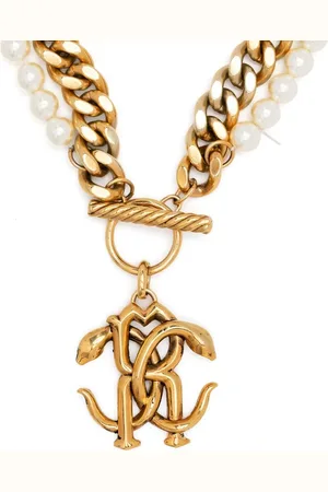 Roberto Cavalli Collar de cadena con logo y perlas artificiales