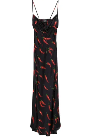 Leslie Amon Chilli-print maxi dress