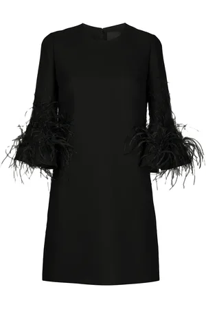 VALENTINO GARAVANI Vestido recto con detalle de plumas