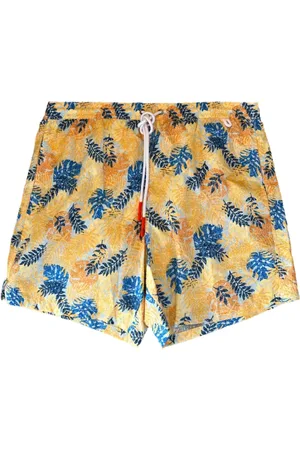 ISAIA Shorts de playa con hojas estampadas