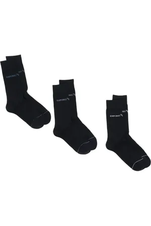 Emporio Armani Pack de tres pares de calcetines tejidos con logo en intarsia