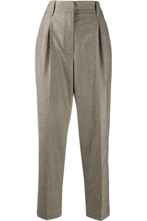 Brunello Cucinelli Pantalones de tiro alto con estampado de espiga