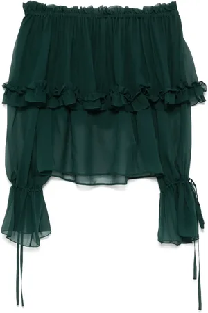 Saint Laurent Blusa de seda con volantes