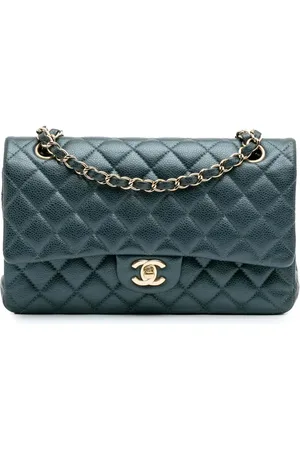 CHANEL Bolso de hombro Caviar Double Flap mediano con efecto iridescente 2018