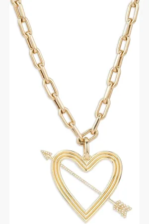 Adina Reyter Collar Heart and Arrow en oro amarillo de 14kt con diamantes