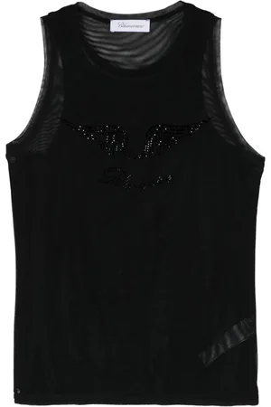 BLUMARINE Camiseta de malla con detalles de strass