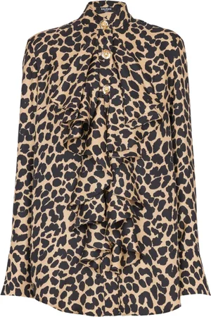 Balmain Camisa con estampado de leopardo y volantes