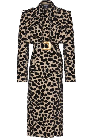 Balmain Gabardina con estampado de leopardo y cinturón