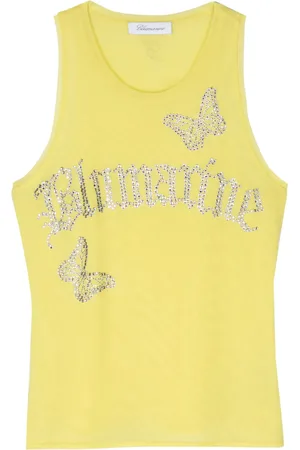 BLUMARINE Top de malla con logo en strass