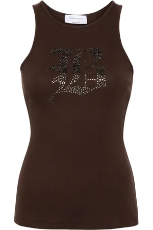 BLUMARINE Top tejido de canalé con detalles de strass