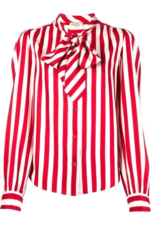 Saint Laurent Camisa a rayas con lazo en el cuello