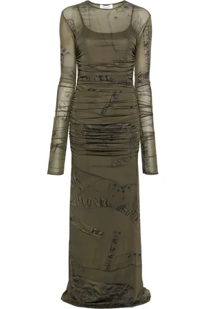 BLUMARINE Vestido largo fruncido con estampado cargo