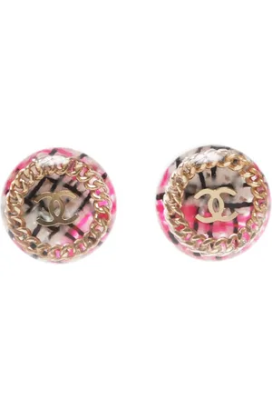 CHANEL Pendientes de tweed con logo CC 2014